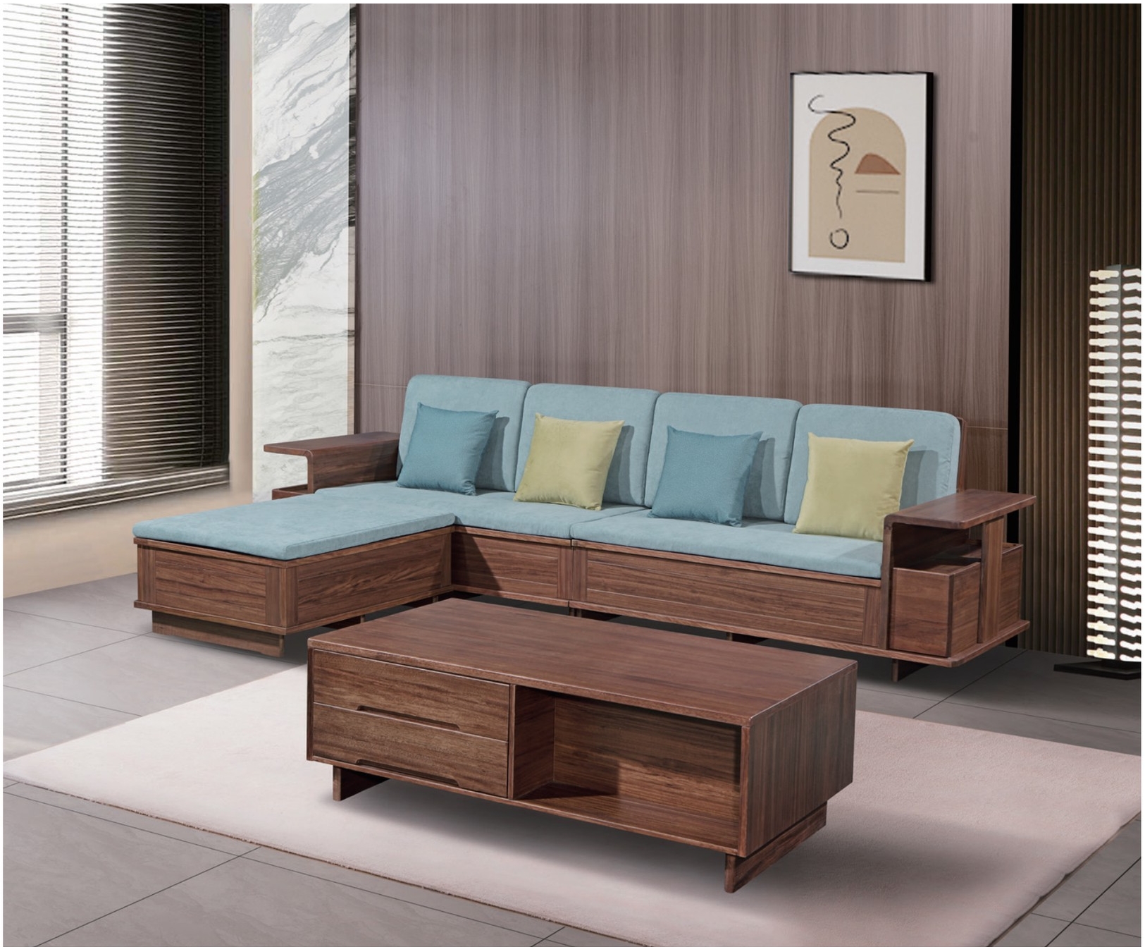 Walnut Blue Sectional